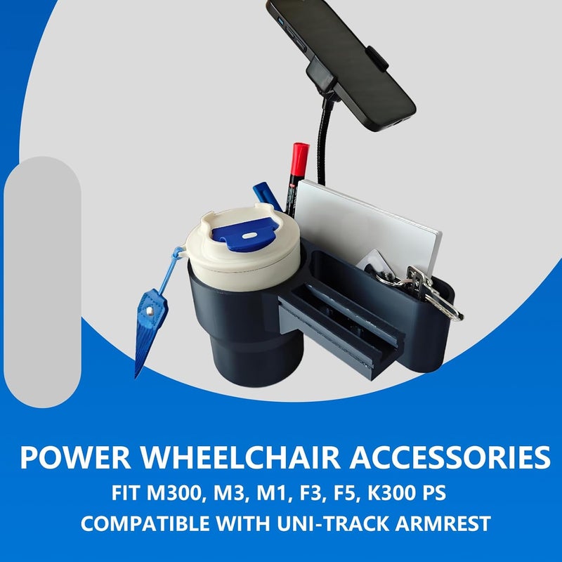 PoolTechX Cup Holder for Permobil Power Wheelchair, 3-in-1 Cup Holder for Permobil Wheelchair with Uni-Track Armrest, Fit M300, M3, M1, F3, F5, K300 Ps - Image 5